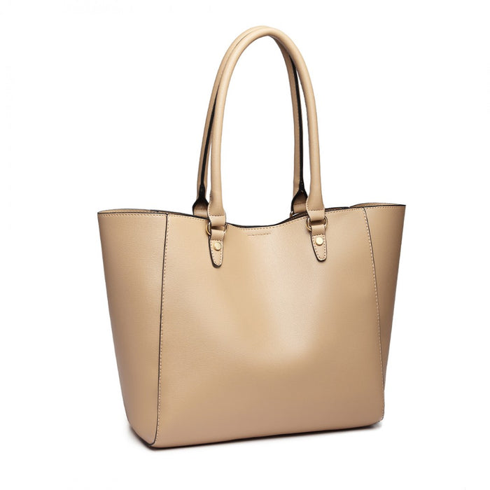 LH6895 - Miss Lulu Textured Leather Look 2 Piece Tote and Shoulder Bag Set - Apricot