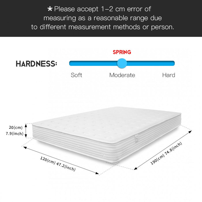 MTS002 - Good Nite Premium Small Double Memory Foam Quilted Spring Mattress - Medium Firmness Breathable Fabric Mattress - 120×190×20cm