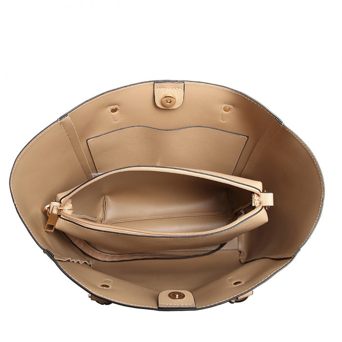 LH6895 - Miss Lulu Textured Leather Look 2 Piece Tote and Shoulder Bag Set - Apricot