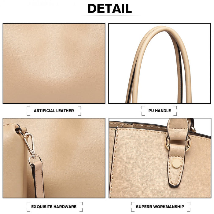LH6895 - Miss Lulu Textured Leather Look 2 Piece Tote and Shoulder Bag Set - Apricot