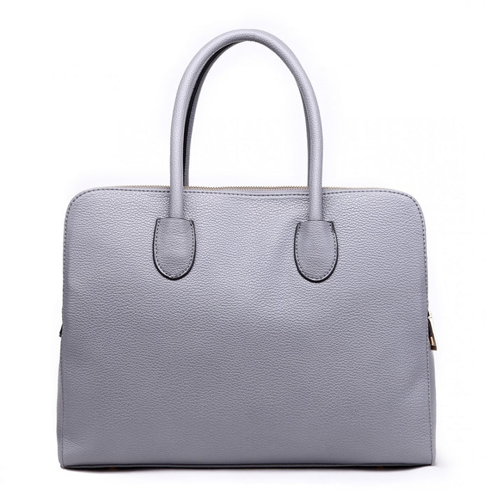 LT1726 - Miss Lulu Textured PU Leather Medium Size Classic Tote Bag Shoulder Bag Grey