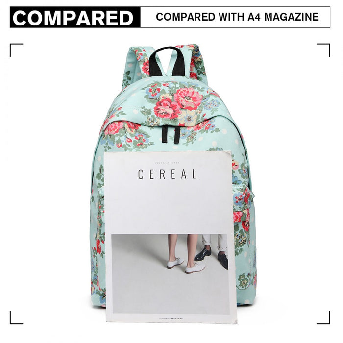 E1401F - Miss Lulu Large Backpack Flower Polka Dot - Light Blue