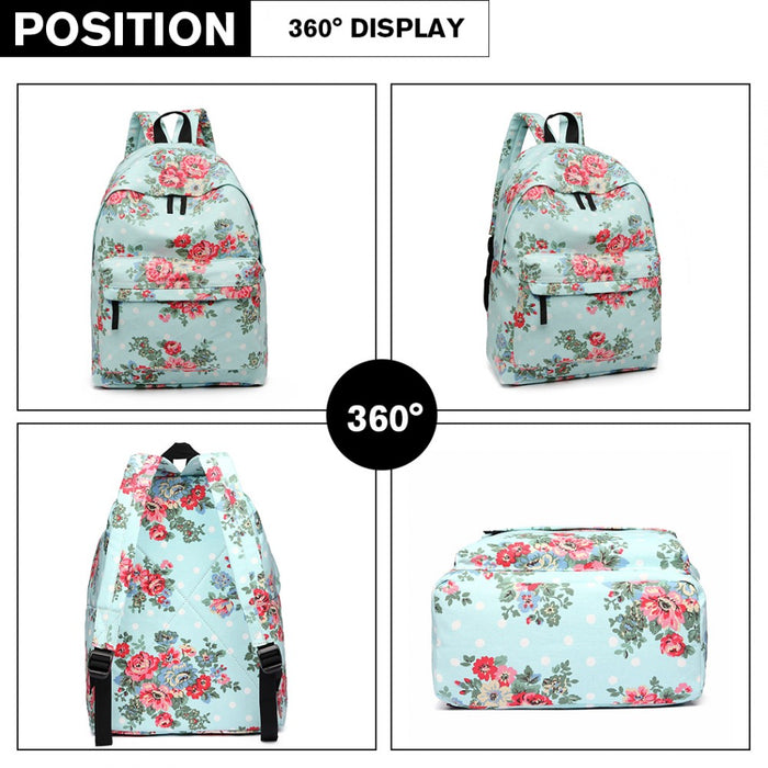 E1401F - Miss Lulu Large Backpack Flower Polka Dot - Light Blue