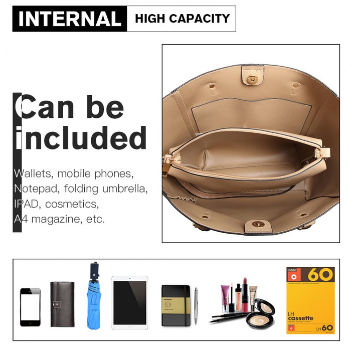 LH6895 - Miss Lulu Textured Leather Look 2 Piece Tote and Shoulder Bag Set - Apricot