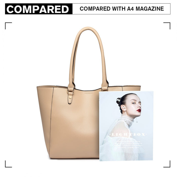 LH6895 - Miss Lulu Textured Leather Look 2 Piece Tote and Shoulder Bag Set - Apricot