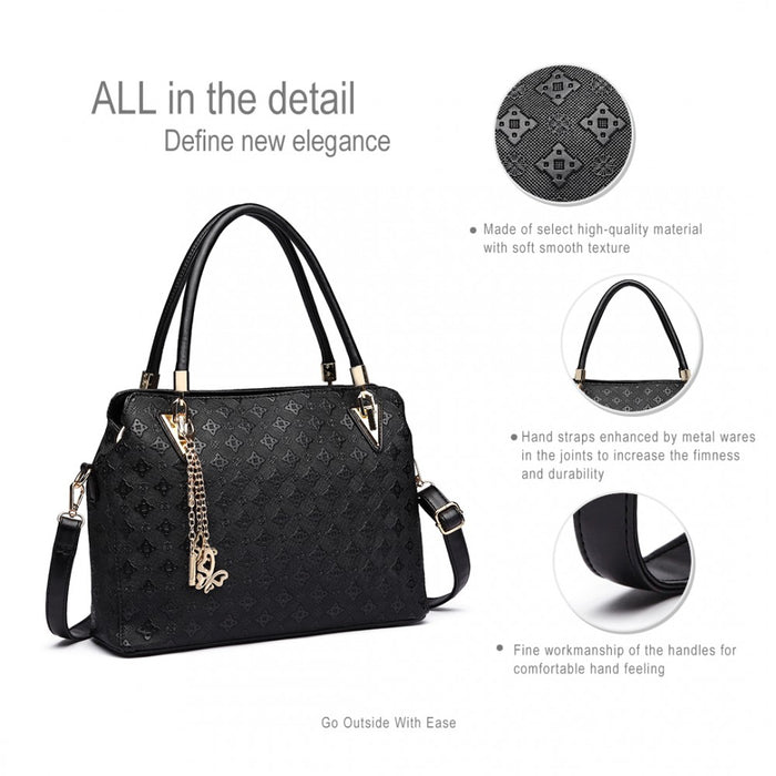 E6714-Miss LuLu Fashion PU Leather Handbag Purse 4pcs Set BLACK