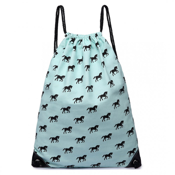 E1406H - Miss Lulu Unisex Drawstring Backpack Horse Blue
