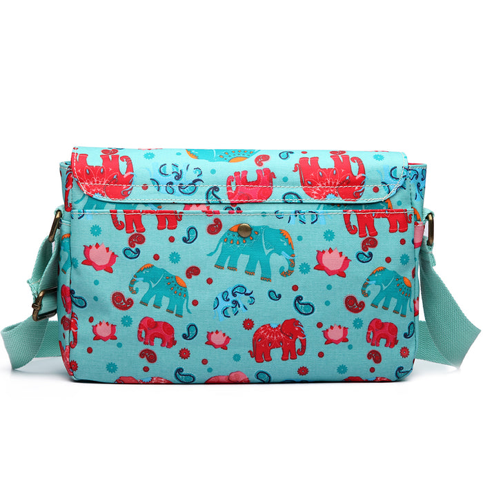 E1656 - Miss Lulu Matte Oilcloth Medium Elephant Print Satchel Light Blue