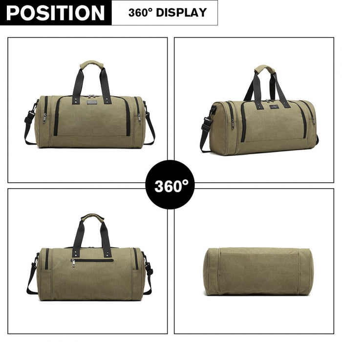 E1957 - Kono Canvas Barrel Duffle Travel Bag - Green