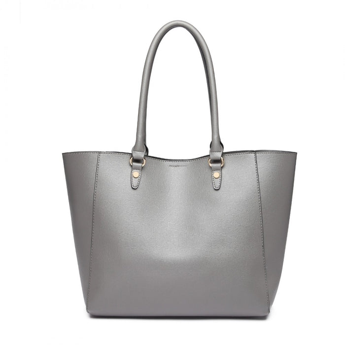 LH6895 - Miss Lulu Textured Leather Look 2 Piece Tote and Shoulder Bag Set - Grey