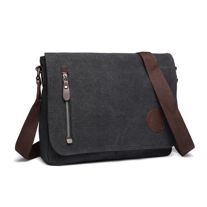 E1824-1 - Kono RFID-Blocking Retro Style Canvas Cross Body Messenger Bag - Black
