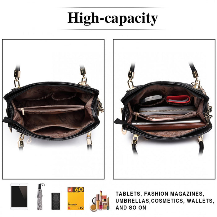 E6714-Miss LuLu Fashion PU Leather Handbag Purse 4pcs Set BLACK