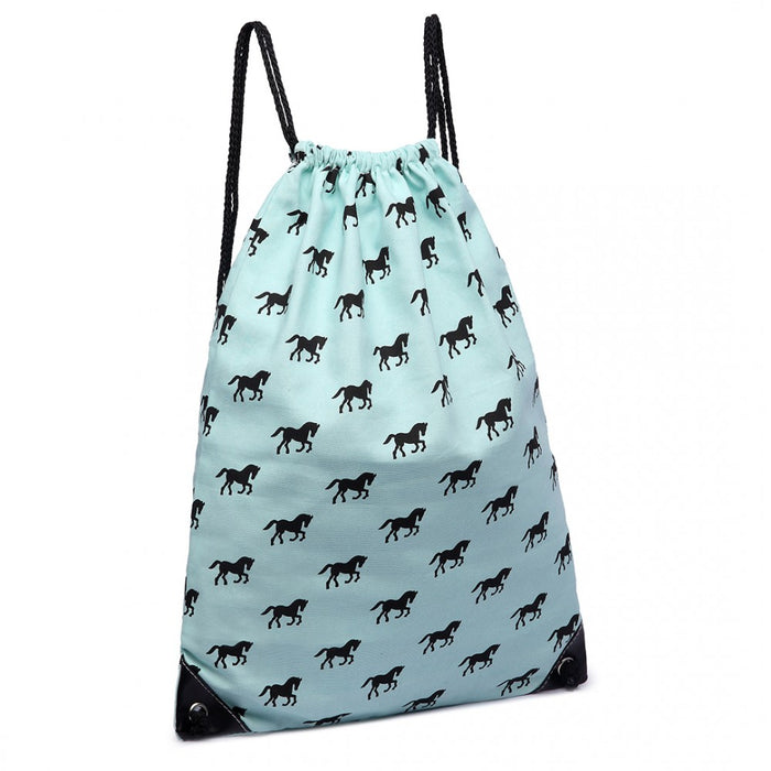 E1406H - Miss Lulu Unisex Drawstring Backpack Horse Blue