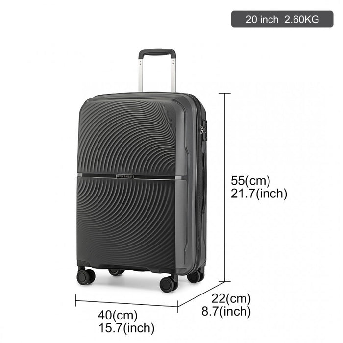 K2393L - British Traveller 3 Pcs Set Spinner Hard Shell PP Suitcase With TSA Lock - Black