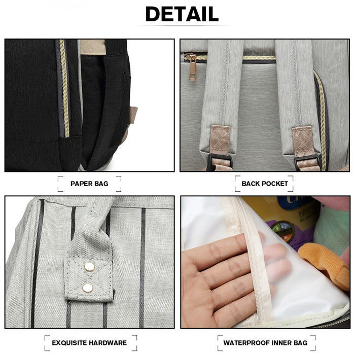 E6814 - MISS LULU MULTI FUNCTION BABY DIAPER CHANGING BACKPACK - BLACK