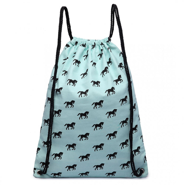 E1406H - Miss Lulu Unisex Drawstring Backpack Horse Blue