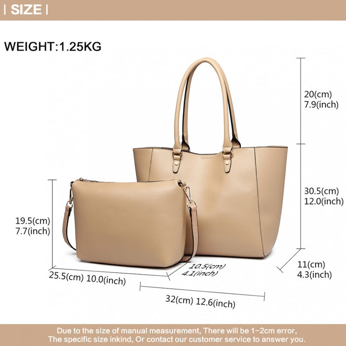 LH6895 - Miss Lulu Textured Leather Look 2 Piece Tote and Shoulder Bag Set - Apricot