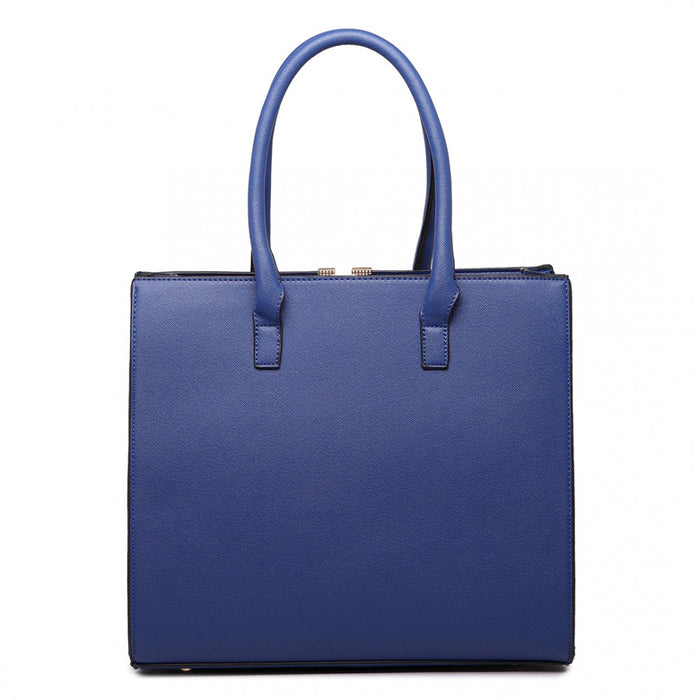 LT1666 - Miss Lulu Split Front Design Medium Tote Handbag Navy and Brown