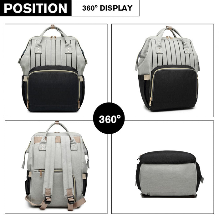 E6814 - MISS LULU MULTI FUNCTION BABY DIAPER CHANGING BACKPACK - BLACK