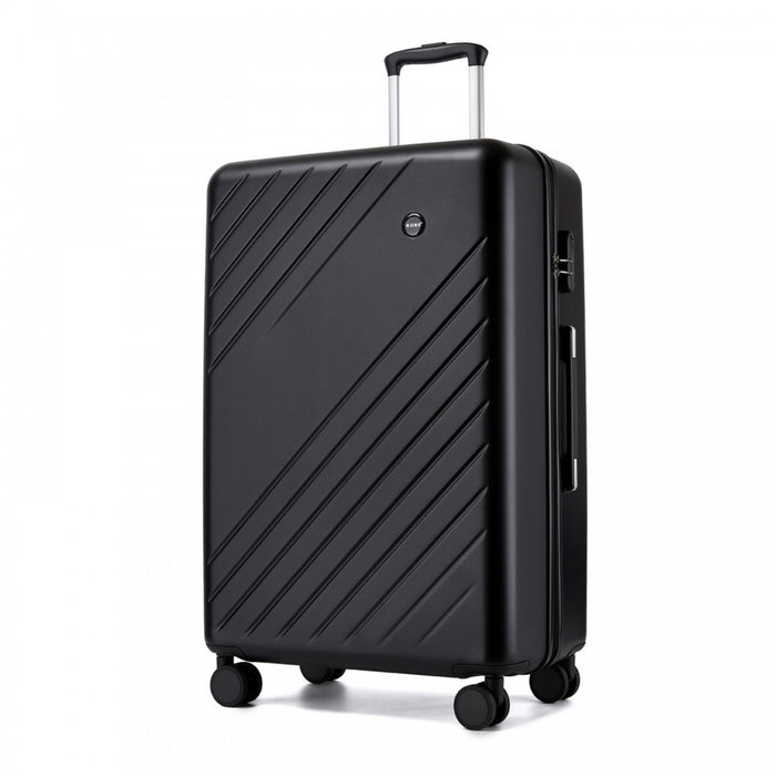 KSK2585 - Kono 28 Inch Large ABS+PC Hard Shell Checked Luggage, Spacious Diagonal Stripe Travel Suitcase with Silent Wheels & Combination Lock  - Black
