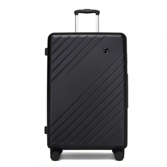 KSK2585 - Kono 28 Inch Large ABS+PC Hard Shell Checked Luggage, Spacious Diagonal Stripe Travel Suitcase with Silent Wheels & Combination Lock  - Black
