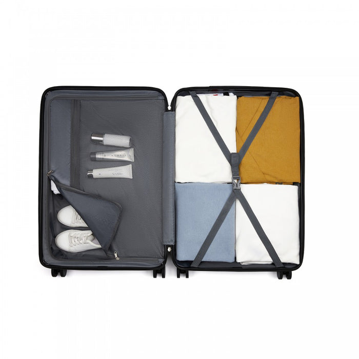 KSK2585 - Kono ABS+PC Hard Shell 3 Piece Luggage Set (20/24/28 Inch) with Diagonal Strap, Silent Wheels & Complete Travel Solution - Black