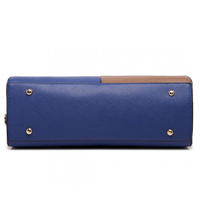 LT1666 - Miss Lulu Split Front Design Medium Tote Handbag Navy and Brown