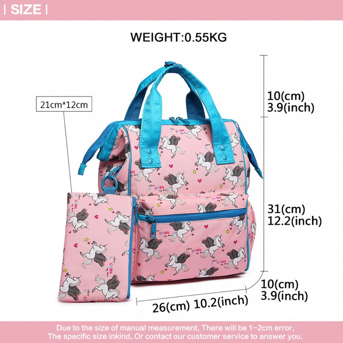 LB6896 - Miss Lulu Child's Unicorn Backpack with Pencil Case - Pink