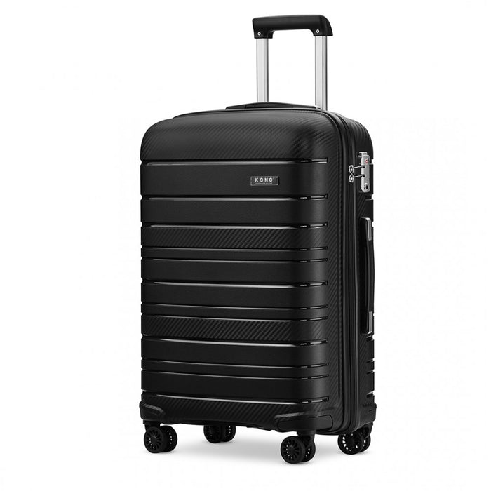 K2091L - Kono 20 Inch Multi Texture Hard Shell PP Suitcase - Classic Collection - Black