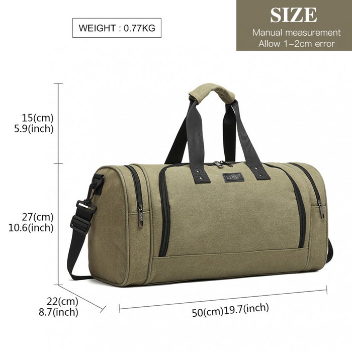 E1957 - Kono Canvas Barrel Duffle Travel Bag - Green