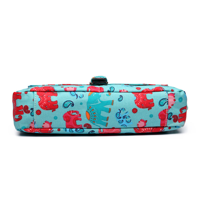 E1656 - Miss Lulu Matte Oilcloth Medium Elephant Print Satchel Light Blue