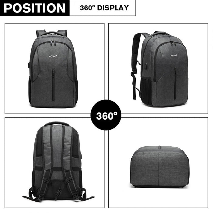 E6904 - Kono Large Backpack with USB Charging Interface - Grey