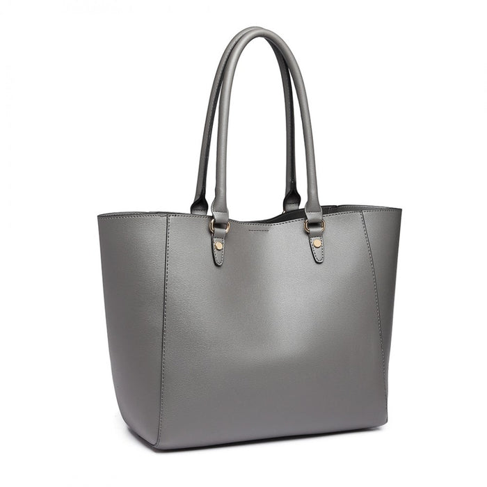 LH6895 - Miss Lulu Textured Leather Look 2 Piece Tote and Shoulder Bag Set - Grey