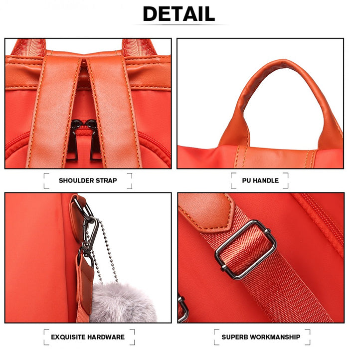 LG1903 - Miss Lulu Two Way Backpack Shoulder Bag with Pom Pom Pendant - Orange
