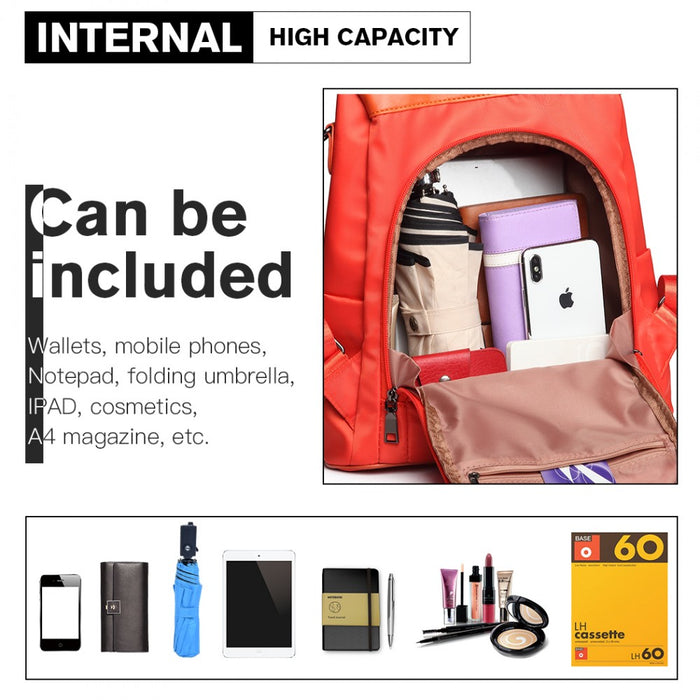 LG1903 - Miss Lulu Two Way Backpack Shoulder Bag with Pom Pom Pendant - Orange