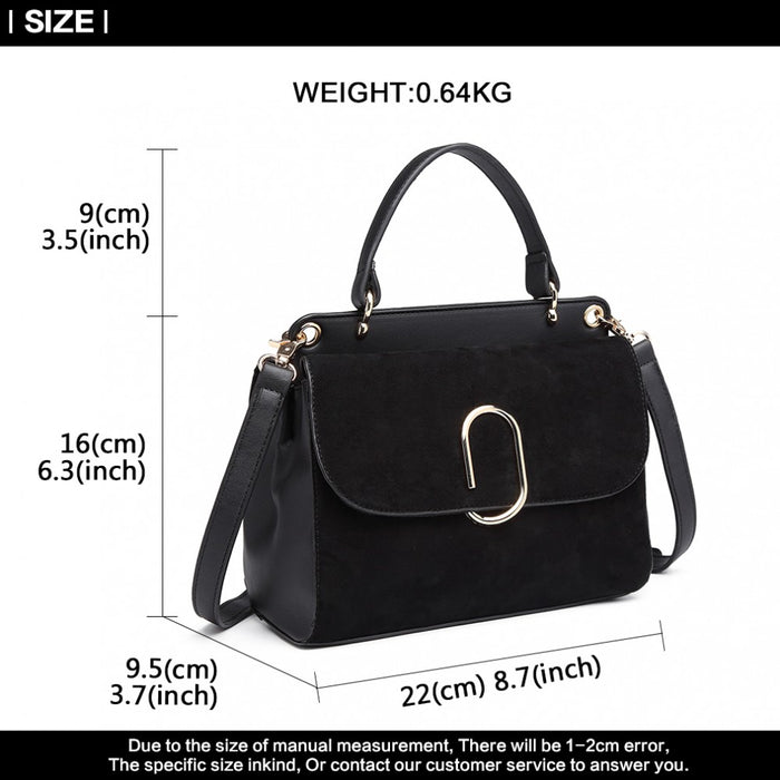 LB6871-MISS LULU STYLISH LADIES LEATHER HANDBAG SHOULDER BAG BLACK