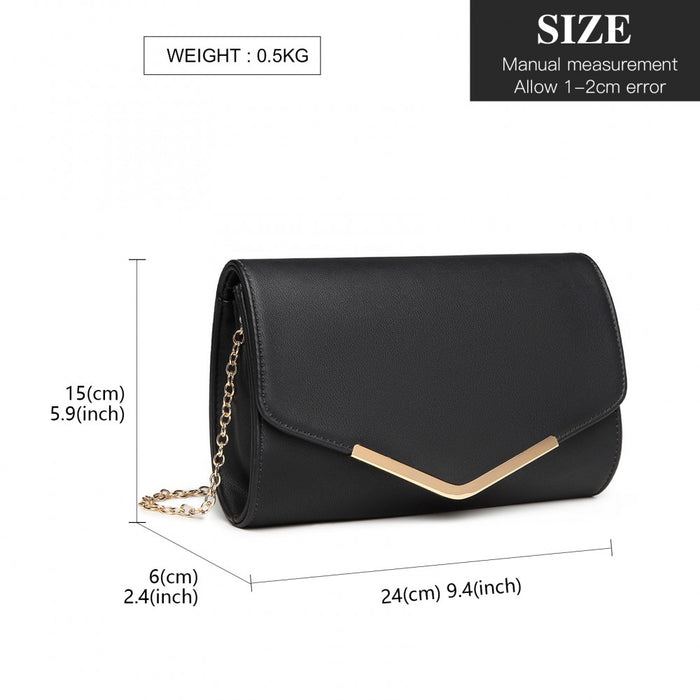 LH2064 - Miss Lulu Vegan Envelope Clutch Bag - Black