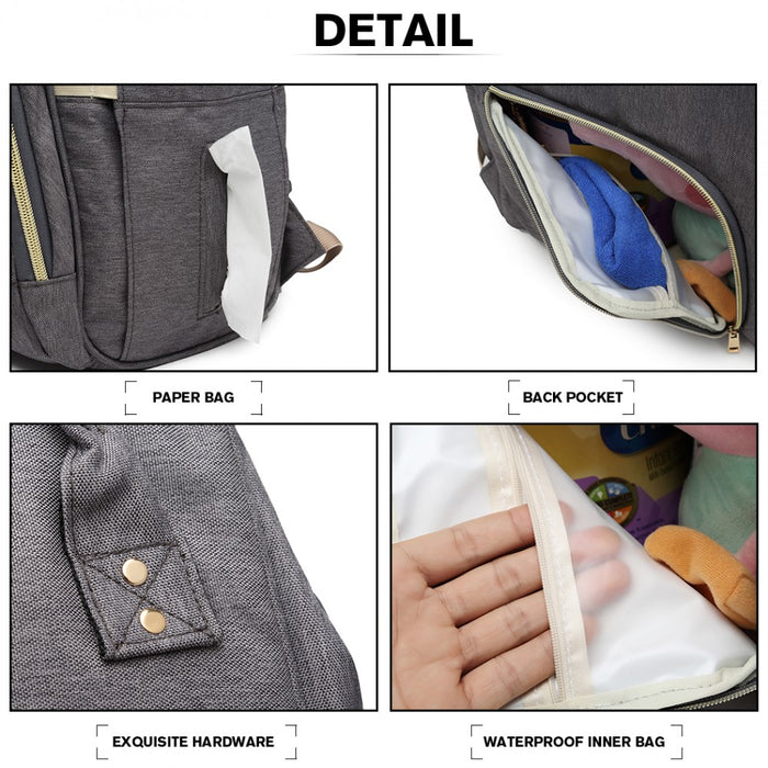 E6814 - MISS LULU MULTI FUNCTION BABY DIAPER CHANGING BACKPACK - GREY