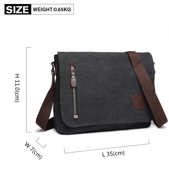 E1824-1 - Kono RFID-Blocking Retro Style Canvas Cross Body Messenger Bag - Black