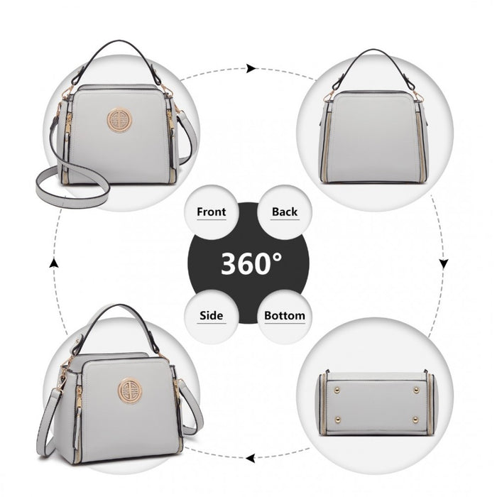 LB2126 - Miss Lulu Leather Look Practical Crossbody Bag - Grey