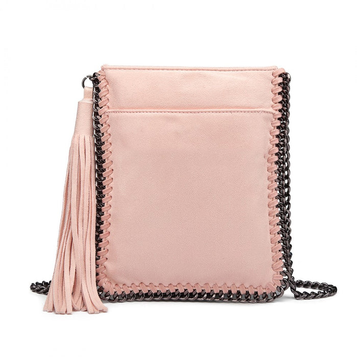 E6845 - Miss Lulu Leather Look Chain Shoulder Bag with Tassel Pendant - Pink