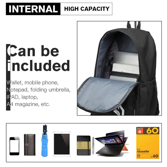 E6877 - Kono Multi-functional Glow-in-the-Dark Trolley Backpack - Black