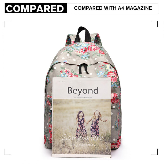 E1401F - Miss Lulu Large Backpack Flower Polka Dot - Grey