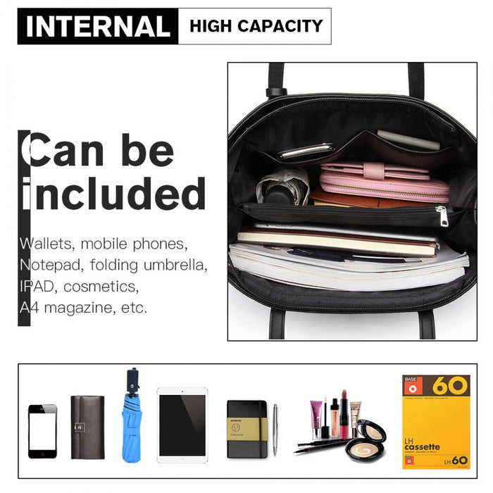 LN1909 - Miss Lulu Glossy Detail Shoulder Bag - Black