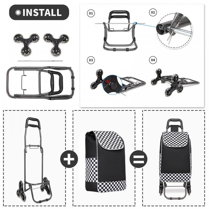 EQ2043 - Kono 6 Wheel Push Shopping Trolley - Black
