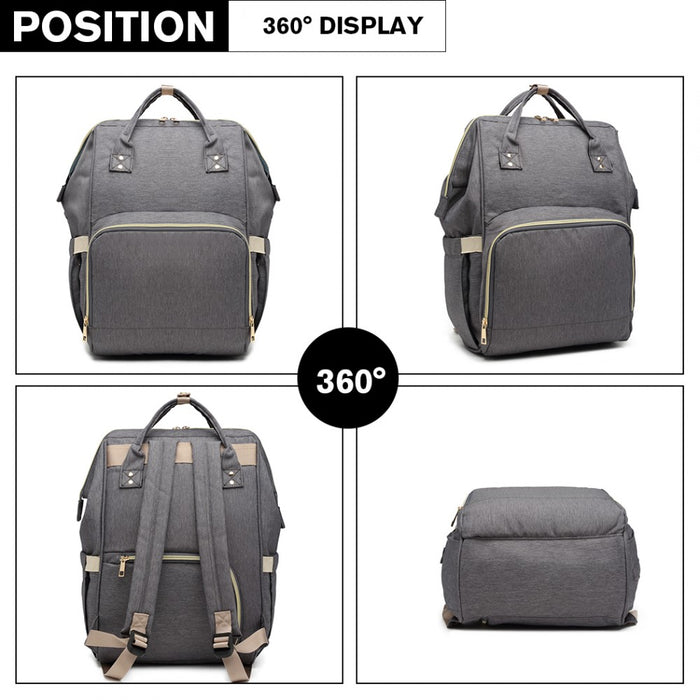 E6814 - MISS LULU MULTI FUNCTION BABY DIAPER CHANGING BACKPACK - GREY