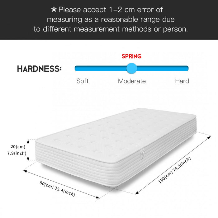 MTS002 - Good Nite Premium Single Memory Foam Quilted Spring Mattress - Medium Firmness Breathable Fabric Mattress - 90×190×20cm