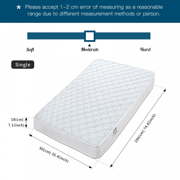 MTS004 - Good Nite Hybrid Memory Foam & Spring Mattress – Pressure Relief, Motion Isolation & Breathable Support - 90×190×18cm
