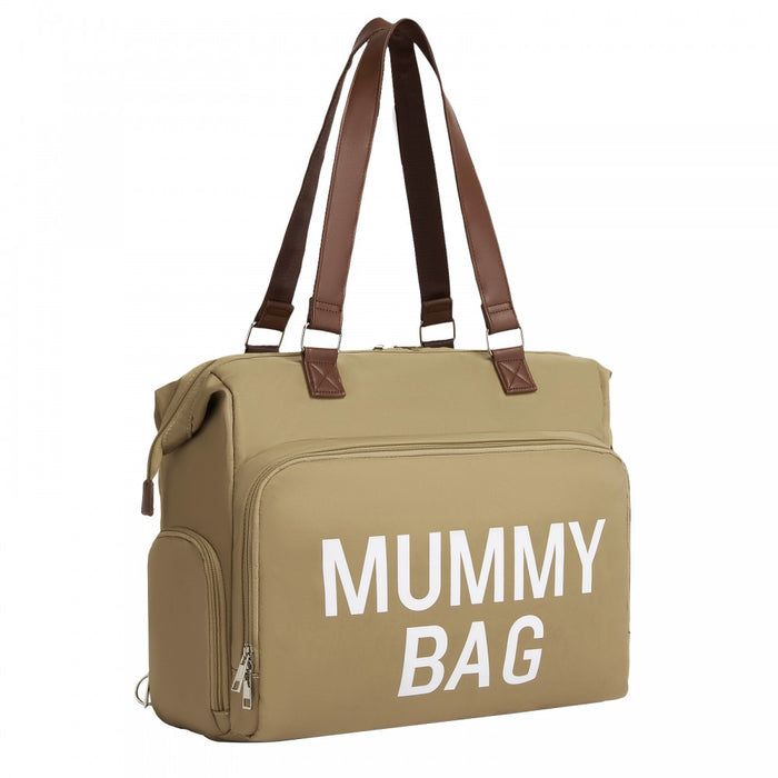 BCK2503 - Kono Large Nappy Changing Tote Bag with Shoe Compartment, Insulated Pockets & Waterproof Zip Pocket - Khaki