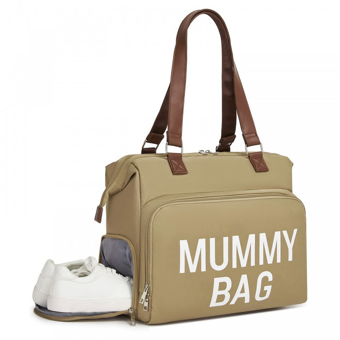 BCK2503 - Kono Large Nappy Changing Tote Bag with Shoe Compartment, Insulated Pockets & Waterproof Zip Pocket - Khaki